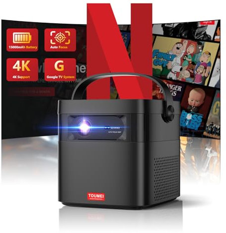 Videoprojecteur 4K,Toumei Mini Projecteur with 15,000mAh Battery,Google TV 11.0,WiFi 6 et Bluetooth,Portable RetroProjecteur 450Lumens ANSI,2x10W Haut-Parleurs,Auto Focus/Keystone pour iOS/Android