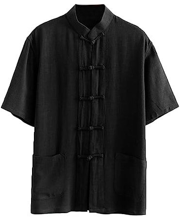 GZKDKZB Tang-Anzug für Herren, traditionelle chinesische Kleidung, kurzärmeliges Hemd, Kampfsportanzug, Kung-Fu-Uniformen, Baumwolle und Leinen, Tai-Chi-Kleidung, Zen-Meditationsuniform
