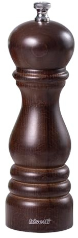 Macina Pepe Manuale Roma in Legno di Faggio Tinto Noce 18 cm, Macinino Manuale per Pepe con Macina in Acciaio Temprato per Macinatura Precisa, Trita Pepe Resistente, Elegante e Made in Italy - BISETTI