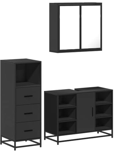 vidaXL 3-TLG. Badmöbel-Set Schwarz Holzwerkstoff, Badmöbelset, Badezimmerschrank, Badezimmerunterschrank, Badmöbel, Badezimmer Unterschrank