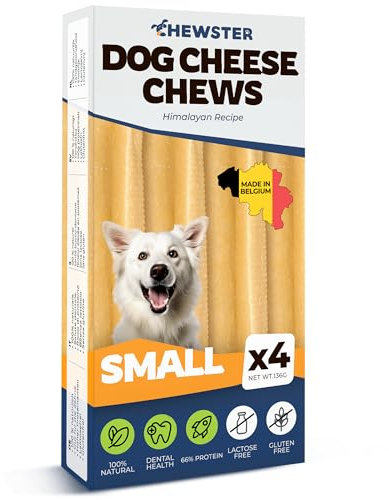 CHEWSTER Käsestangen für Hunde - Kaukäse Hundeknochen - Langer Kauspaß aus natürlicher Milch - Käse-Kauknochen (136 g, S, 4er Pack)