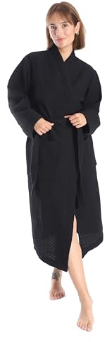 nottoc Badrock 100 % bomull våffeltyg resebadrock för kvinnor och män, mjuk, absorberande och lätt spa badrockar, svart, 3XL