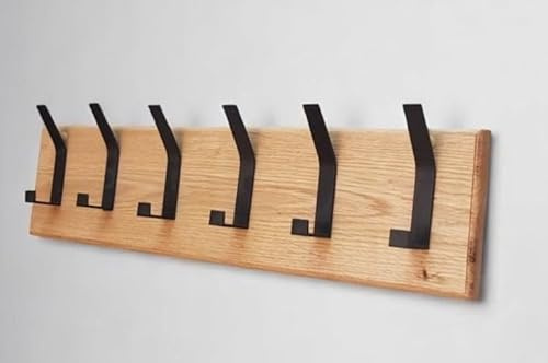 Generisch MAXARTI - Wandgarderobe (60x15cm 6 Haken) aus massiver Eiche – Garderobenleiste mit 6 Metallhaken, Kleiderhaken – Holzgarderobe Flur, Schlafzimmer – Handgefertigt in Deutschland