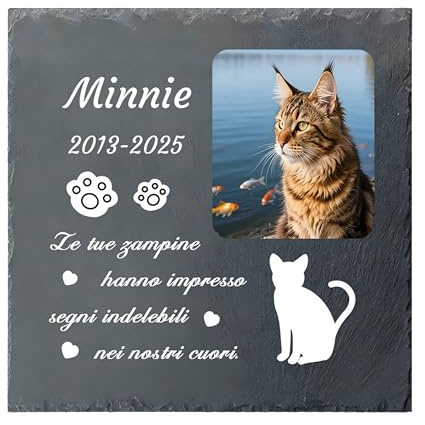 Umitive Individueller Grabstein für Katzen - Personalisierte Gedenktafel mit Foto, Name & Gravur - Tiergrabstein für Tierfriedhof - Wetterfeste Erinnerung an verstorbene Haustiere (Style B)