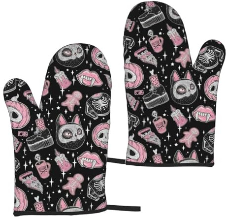 Gants isolants d'Halloween avec imprimé citrouille et chat - Pour cuisine, grillades - Confortables - Faciles à nettoyer - Utilisation polyvalente