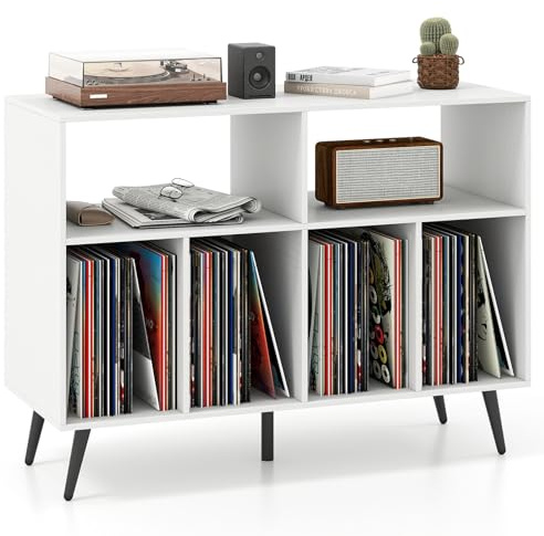 COSTWAY Plattenspielerständer 3-stufig, Plattenspielerschrank mit Vinyl-Aufbewahrungsregalen, Schallplatten-Aufbewahrungstisch, Vinyl-Aufbewahrungshalter für Wohnzimmer, Musikzimmer (Weiß)