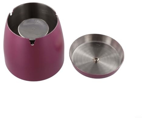 Jotekonoby Raccoglitore di fuliggine in acciaio inox con coperchio, antivento, a prova di odore, per uso interno ed esterno, barbecue, giardino, patio, casa, 9 x 8 cm, argento, nero, viola