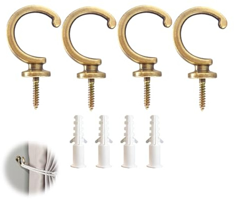 4 Piezas de Sujetadores para Cortinas de Metal Vintage, Ganchos de Cortina en Bronce para Colgar Luces, Cuerdas y Macetas, Alzapaños para Cortinas con 4 Tubos de Expansión, Gancho para Muro