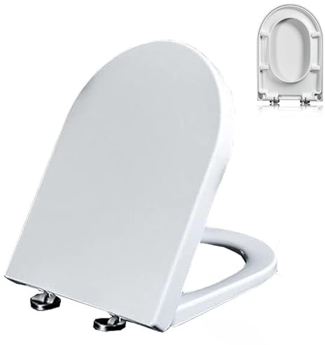 Slow Close Toilet Seat, D/U-Shaped, White PP, 02B, 42x33cm, Soft Close and Quiet Close Toilet Lid, One-Click Quick Release, Easy to Install and Clean, Non-Slip Adjustable Hinges