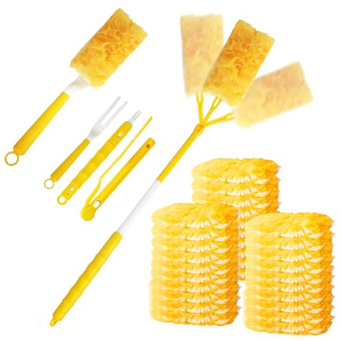 Tmefoy 30 Stück Staubmagnet Nachfüllpack Set mit Doppel-Griff, 360° Einweg Staubwedel kompatibel mit Swiffer, mit Teleskopstange zur Reinigung von Tierhaaren und Staub