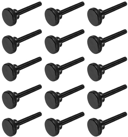 QUARKZMAN M6x60mm Flache Rändelschrauben, Flachkopf Schulter 15 Stück | Messschieber-Schrauben Schwarz Stahl diamantgerändelte Kopfschrauben Griffknöpfe Klemmschraube