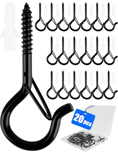 Acual Screw in Hooks, 20 Pack Heavy Duty Screw Hooks with Safety Buckle | Metal Wall And Ceiling Hooks For Hanging Plants, Bird Feeders, Wind Chimes, String Lights And More