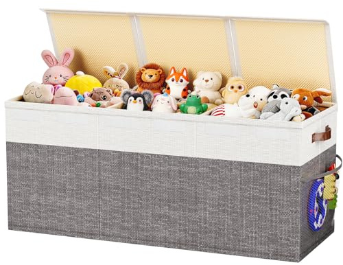 Dayacoco Toy Storage Box with Lids,150L Large Collapsible Kids Toy Chest Storage Bin Box with Dividers for Boys Girls,For Bedroom, Playroom, Kindergarten,Nursery (100 X40X 35cm,Gray white)