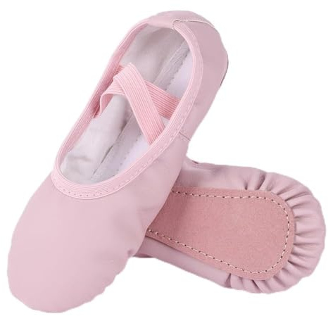 BSBUY Chaussure de Ballet Danse Fille, Chaussures de Ballet de Pointe Rose Classique en Doux Cuir avec Ruban pour Filles et Femmes pour Pilates Yoga Gymnastique