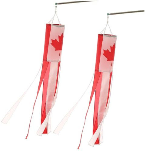 2 Stück Windsocke mit Kanada-Flagge, 12 rot-weißes Polyester mit 28 Bändern, patriotische Windflagge zum Aufhängen für den Garten, die Veranda im Freien und Socken