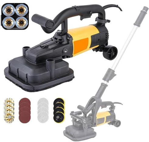 Juego De Pulidoras De HormigóN De 4 Cabezales, Pulidora EléCtrica De Diamante, Cepilladora De Superficies De HormigóN De 3800 W Y 0-6000 RPM, para Pulir HormigóN Y Cemento ExtensionPole