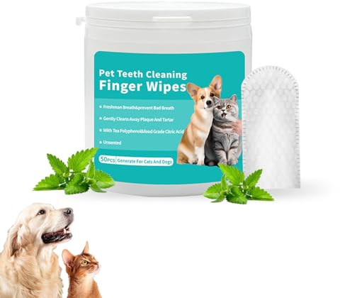 Elarie Natural Pet Dental Finger Wipes, 50 Pcs No Brushing Dog Dental Wipes, Effective Odor & Tartar Remover, Elarie Pet Teeth Cleaning Finger Wipe for Dogs & Cats (#1)