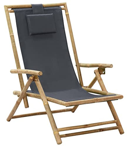 Qnhdfrt Relaxstuhl verstellbar Dunkelgrau Bambus Stoff 64x89x71-94 cm Klappstuhl für Garten Balkon Terrasse mit 4 Neigungsstufen Leicht & Langlebig für Outdoor Gartenmöbel
