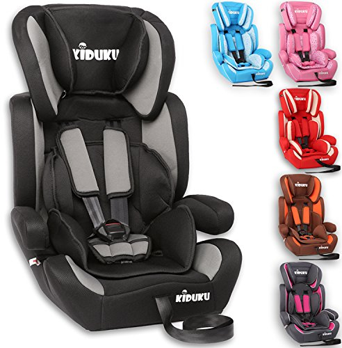 KIDUKU® Safety Car Seat | Booster Seat | 3 in 1 | for Childs and Babys from 9-36 kg (20 lbs - 80 lbs) or 1-12 Years | Convertible, universal | approved to ECE R44/04 | Group 1 + 2 + 3 | black/grey