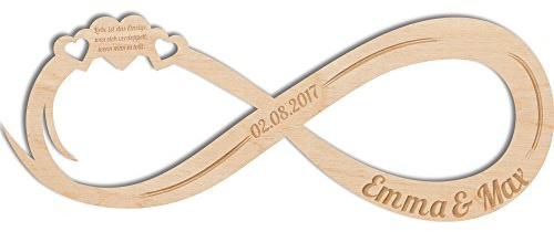 GRAVURZEILE Unendlichkeitszeichen aus Holz mit Gravur - Personalisiertes Geschenk für Paare Sie & Ihn - Mit Name Datum und individuellen Spruch - Geschenk zur Hochzeit- zur Verlobung - zum Jahrestag