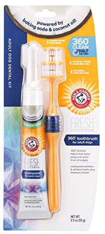 ARM & HAMMER Fresh Spectrum Coconut Dental Kit for Dogs, Includes Dog Toothpaste Toothbrush & Finger Brush, Removes Plaque & Tartar, 360° Brush Deep Cleans all Tooth Surface, Easy to Use Dog Oral Care