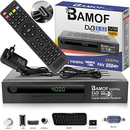 hd-line Bamof 2225 PRO Sat Receiver Digitaler Satelliten Receiver- (HDTV, DVB-S/DVB-S2, HDMI, SCART, 2X USB, Full HD 1080p) [Vorprogrammiert für Astra, Hotbird und Türksat] + HDMI Kabel, Black