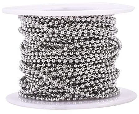 Cheriswelry 10m Ball Chain 2mm Stainless Steel Blind Beaded Pull Chain Extension with Spool for Jewellery Necklace Bracelet Making