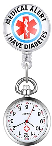 Avaner Krankenschwesteruhr Pflegeruhr mit medizinischem Zeichen FOB Analog Quarzwerk pulsuhr Ansteckuhr Unisex Silver Silikon Schwesternuhren mit Clip Set ausziehbar Arzt Doktor Medical Taschenuhr
