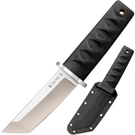 Cold Steel Kyoto 3.25 Durable Compact 8Cr13MoV Stainless Steel Fixed Blade Tanto Outdoor Hunting Utility Knife, 3 3/8 Textured Kray-Ex Handle, Sheath Included