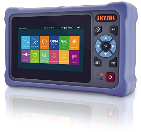 SKYSHL 1310nm/26dB+1550nm/24dB SM Fibre OTDR Testeur (Intégrés OPM+OLS+VFL+Traqueur RJ45+Carte de l'événement) Mode Unique Réflectomètre du Domaine Optique (Adaptateur SC+FC+ST+LC UPC&APC)-SS304T-2A