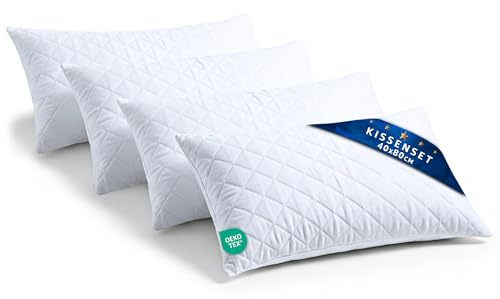 Amazinggirl Kopfkissen 40x80 cm - Kissen Allergiker Schlafkissen Polster Pillow Made in EU und Pillows for Sleeping 80 x 40 Bett Kissens für Schlafen Oeko-Tex Weiß - 4 Stück