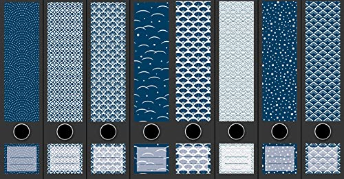 8er Set breite Ordnerrücken Blue Pattern Muster Blau File Art Ordner Etiketten Deko 2207 2208, (AJ2201)
