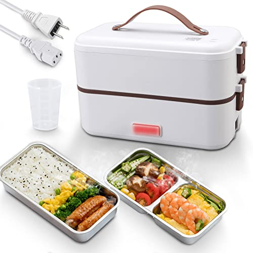 Lunch Box Elettrico, Scaldavivande Portatile per Home Office School, Lunch Box a Vapore a 2 Strati 20 Minuti Riscaldamento Rapido con Contenitore Rimovibile in Acciaio Inossidabile,(0,8 l/220 V)