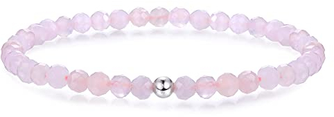 JeweBella Bracelet 4mm Perlenarmband Damen mit 925 Silber Perle Armband Rose Quartz Amethyst Obsidian Mondstein Hämatit Natürliche Edelstein Armband Damen Herren Stretch Facettierte Perlen Armbänder