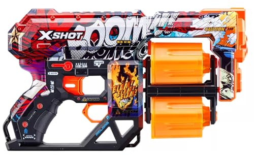 X-Shot Skins Dread – Boom – Fusil de fléchettes à Impression Plume avec Chargeur à Double Tambour – 12 fléchettes et Apparence Unique – Taille Unique