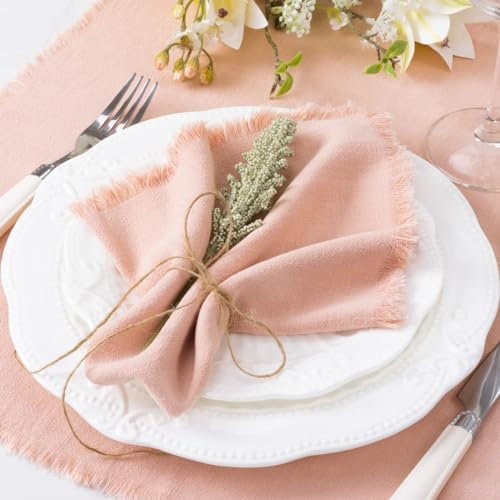 MLMC Handgefertigte Stoffservietten, 45 x 45 cm, Leinen, mit Fransen, für Familie, Hochzeit, Party, Veranstaltungen, Set mit 8 Stück, Roségold
