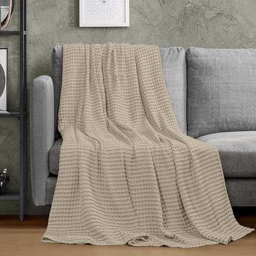 Utopia Bedding Baumwoll Waffeldecke 300 GSM (Khaki - 152 x 127 cm), weiche, leichte, atmungsaktive Bettdecke für alle Jahreszeiten