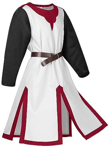 Beokeuioe Waffenrock - Herren Halloween Mittelalter Ritter Kostüm Kreuzritter Wikinger Tunika Tempel Tempelritter Mittelalter Kostüm Fasching Karneval mit Gürtel