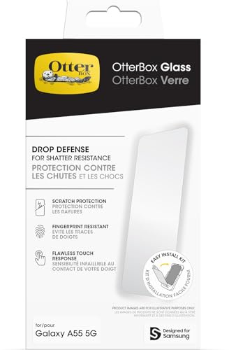 OtterBox Glass Displayschutz für Samsung Galaxy A55 5G, gehärtetes Glas, Schutz vor Brüchen, Kratzern und Stürzen