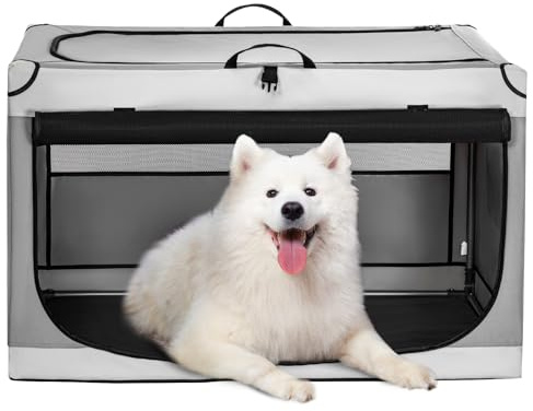 Petsfit Hundebox für Zuhause, Hundebox faltbar für große Hunde, Hundetransportbox Auto Verstellbares Design Hundeschlafbox, Zimmerkennel Hund mit Reißfeste Netzfenster & plüsche Betteinlage