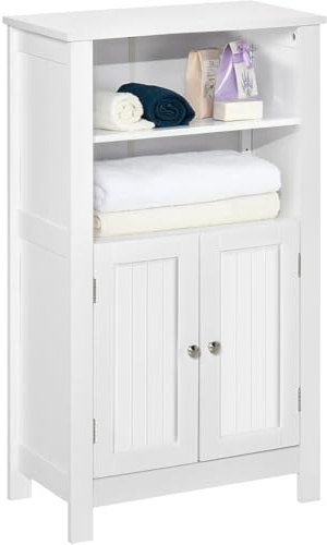 Shally Dogan Mobile da Bagno Autoportante, Armadietto con 2 Ante e 2 Ripiani Esterni, Armadio da Terra Multiuso, Mobiletto Multiuso per Soggiorno, Cucina, Ufficio, 50 x 30 x 92.5 cm