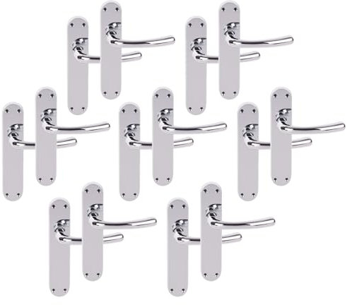 Hunta HANDLEZONE® 7 Pairs Avis Polished Chrome Lever Latch Door Handle Set on Long Backplate, for Internal Doors