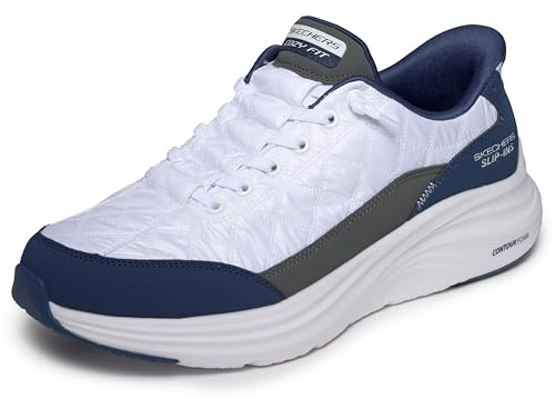 Skechers Men's Contour Foam Cozy Fit Hands Free Slip-in Sneaker,White/Navy,9 Wide