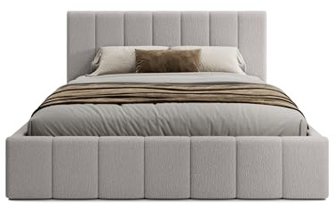 FEDVE Bett 140x200 Hellgrau - Handorf - Polsterbett 140x200 mit Bettkasten - Doppelbett 140x200 mit Bettkasten - Bett mit Stauraum - Schlafzimmer Bett mit Bettkasten 140x200