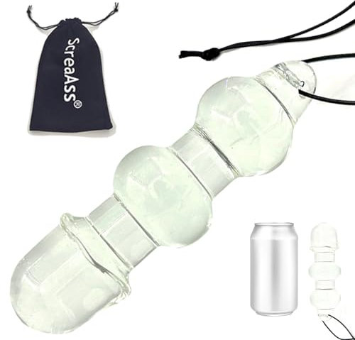 ScreaAss Kleiner Doppelkopf Glasdildo Doppeldildos Glas Analplug Mit Loch Und Seil 12Cm Lang Anal Perlen Butt Plug Transparent Kristall Analdildo G-Punkt SM Sexspielzeug Für Frauen Männer,Clear,12cm