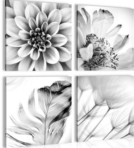 Novart Bilder - KEIN EXTRA RAHMEN BENÖTIGT - Wohnzimmer Schlafzimmer Flur - Bilder Modern Blumen Abstrakt - Schwarz Weiss - N033443a