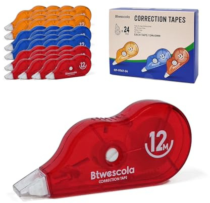 Btwescola Correction Tape, 39.37FT Gift Packed Tear-Resistant Correction Tape, Tape for School, Office, With Roller Adjuster (9747-24pcs)