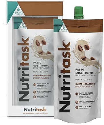 Nutritask - Sustitutivo de una Comida Completa, Listo para Comer - con 13 Vitaminas y 10 Minerales - Sin Conservantes y Sin Gluten - Sabor Café Moca