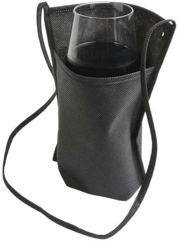 50 (Cinquanta) Pezzi PortaBicchiere porta bicchiere da Collo in TNT con Tracolla - in TNT 80 gr 18 x 22 x 10 cm Ideale per Degustazioni e Eventi! (nero)