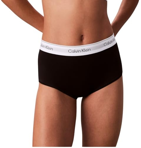 Calvin Klein Women’s Hipster Boy Shorts with Logo Waistband, Black (Black), L
